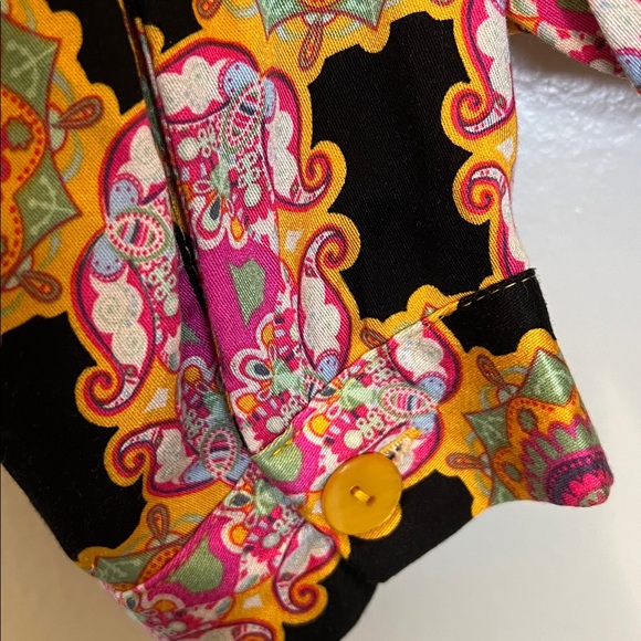 Haute Hippie geometric medallion block print wrap front long sleeve top. Size LG - Picture 6 of 9